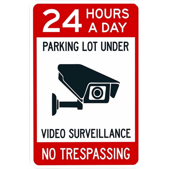 24 Hours Parking Lot Under Video Surveillance No Trespassing Sign, 8"x12" Security Tin Caution Sign, Parking Lot Safety Warning for Street Business