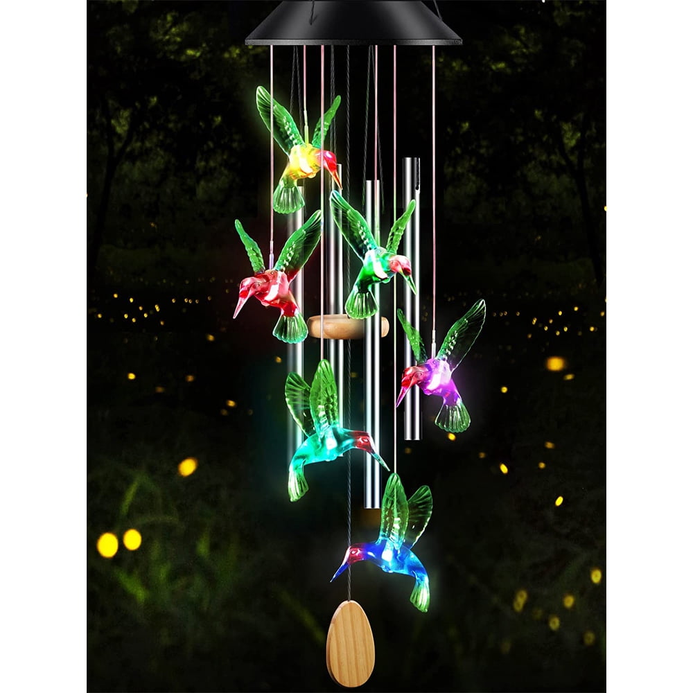 24" Hummingbird Solar Wind Chimes with Aluminum Tubes, Green, 1 Pack