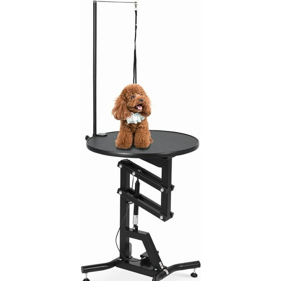GARVEE 24 in Hydraulic Lift Dog Grooming Table, 360 degree Rotating Round Desktop Pet Grooming Table, Black