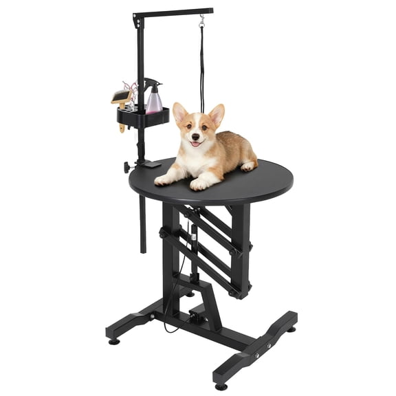 24'' Hydraulic Lift Dog Grooming Table, Adjustable Cat Drying Rotating Desktop - Foldable, Adjustable Arm, Portable, Non-Slip Grooming Table for Large Small Dogs at Home, Capacity 250LBS