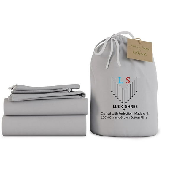 24-INCH EXTRA DEEP POCKETS - 100% Organic 1000-Thread-Count Long Staple Cotton - Twin XL Size Organic Cotton Sheet Set- Light Grey