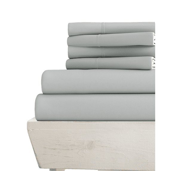 24-INCH EXTRA DEEP POCKETS - 6 PC Full Giza Sheet Set - (Extra Pillowcases, Fitted & Flat) 1000-Thread-Count 100% Giza Cotton- 1000TC Cotton- Light Grey