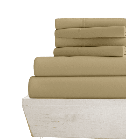 24-INCH EXTRA DEEP POCKETS - 6 PC Short Queen Giza Sheets - (Extra Pillowcases, Fitted & Flat) 700-Thread-Count 100% Giza Cotton- 700TC Cotton- Taupe