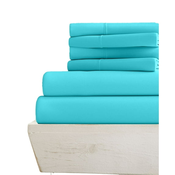 24-INCH EXTRA DEEP POCKETS - 6 PC Split Head King Sheet Set for Adjustable Bed - (Extra Pillowcases) 600-Thread-Count 100% Egyptian Cotton, Soft Breathable 600TC Cotton- Turquoise Blue