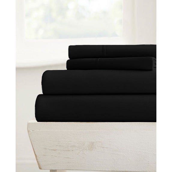 24-INCH EXTRA DEEP POCKETS - 700-TC Short Queen Size 4PC Sheet Set - Premium 700-Thread-Count 100% Egyptian Cotton - Black