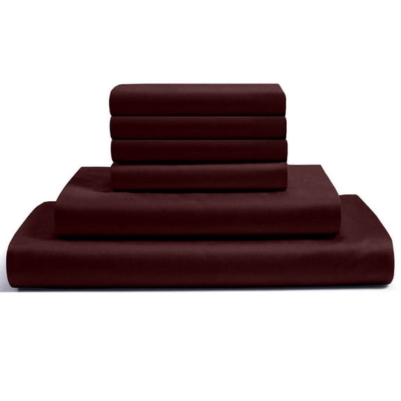 24-INCH EXTRA DEEP POCKETS -King Egyptian 400-TC Cotton 6-PC Sheet Set with 1 Fitted Sheet, 1 Oversized Flat Sheet 4 Pillowcases - Wine