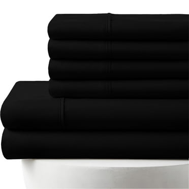 24-INCH EXTRA DEEP POCKETS -King Egyptian 800-TC Cotton 6-PC Sheet Set with 1 Fitted Sheet, 1 Oversized Flat Sheet 4 Pillowcases - Black