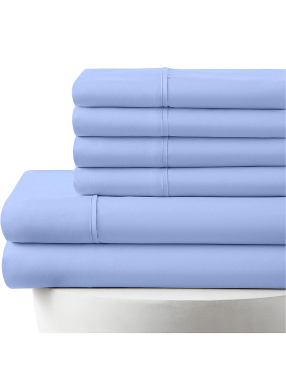 24-INCH EXTRA DEEP POCKETS -King Egyptian 800-TC Cotton 6-PC Sheet Set with 1 Fitted Sheet, 1 Oversized Flat Sheet 4 Pillowcases - Light Blue