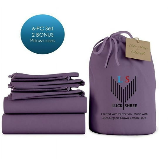24-INCH EXTRA DEEP POCKETS -King Organic 1000-TC Cotton 6-PC Sheet Set with 4 Pillowcases - Plum