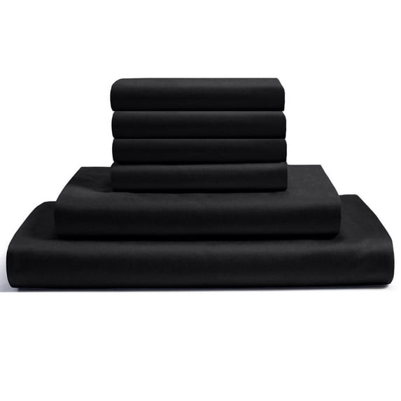 24-INCH EXTRA DEEP POCKETS -RV King Egyptian 600-TC Cotton 6-PC Sheet Set with 1 Fitted Sheet, 1 Oversized Flat Sheet 4 Pillowcases - Black