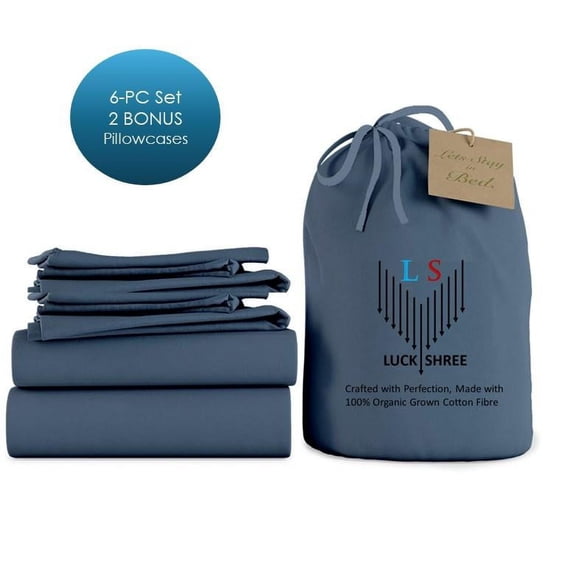 24-INCH EXTRA DEEP POCKETS -RV King Organic 1000-TC Cotton 6-PC Sheet Set with 4 Pillowcases - Mediterranean Blue