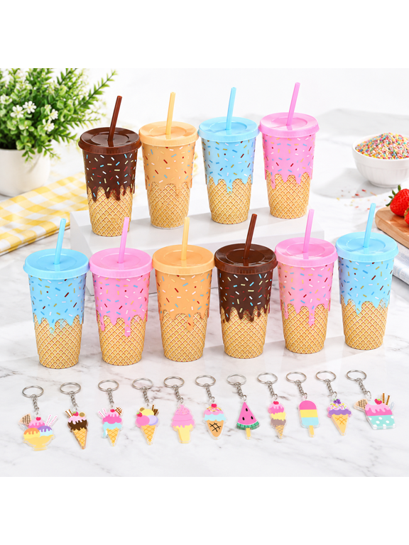 24 Ice Cream Drip Cups with Lids and Straws, 12-Pack for Party Gatherings