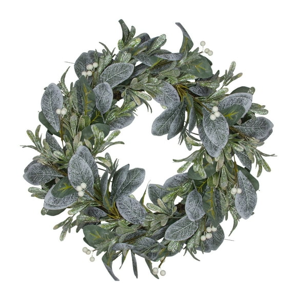 24" Iced Leaves and Winter Berries Artificial Christmas Wreath - Unlit