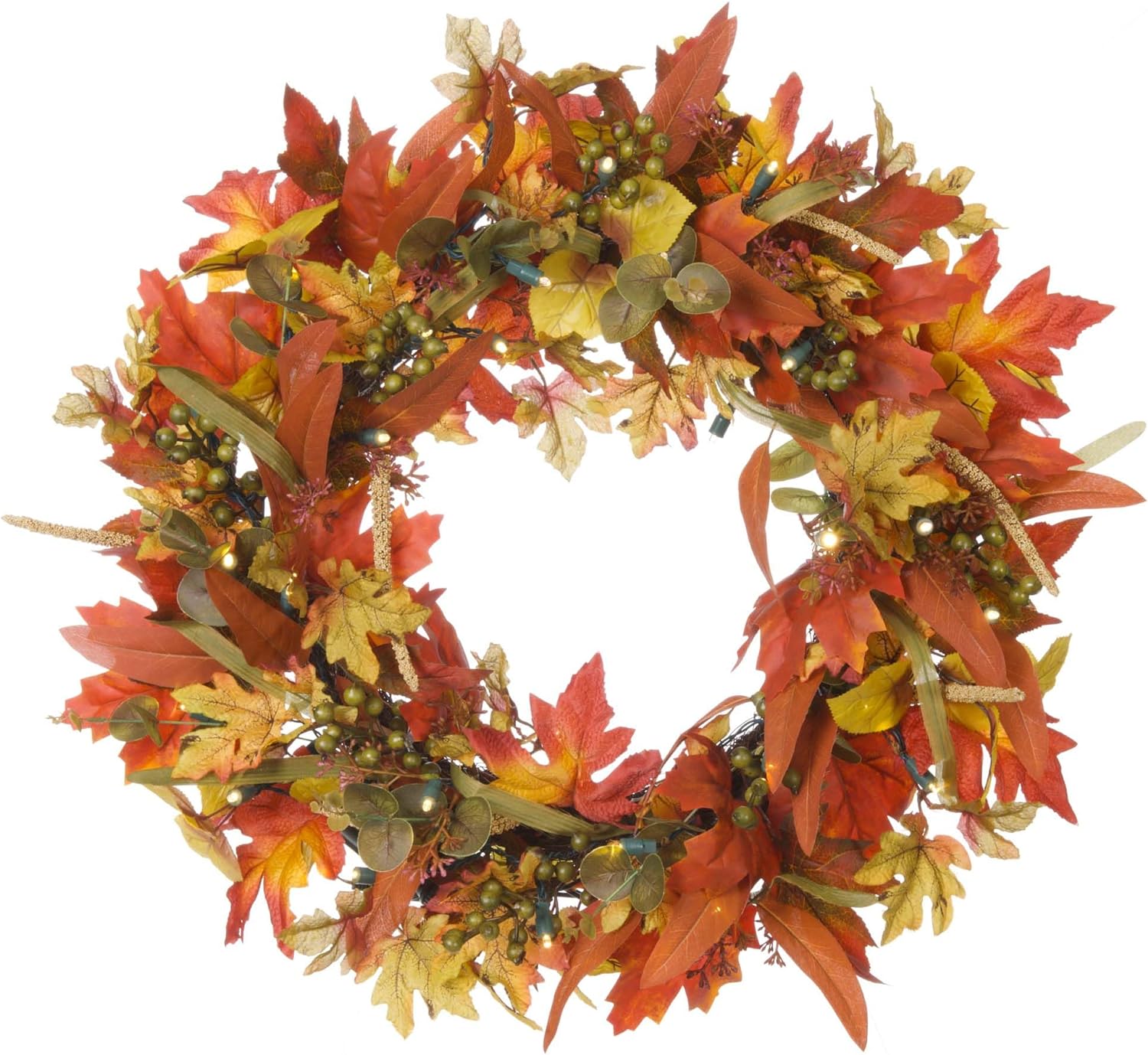 24 Ich Artificial Christmas Wreath Fall Harvest Leaf. Battery Powered ...