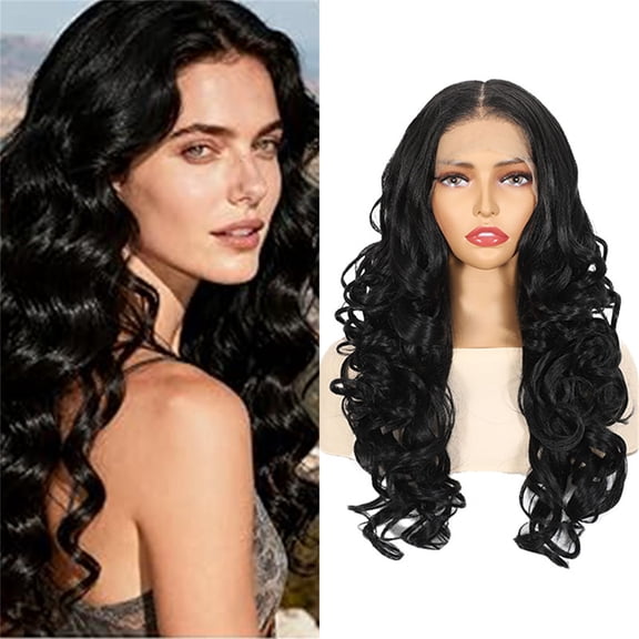 24 In Middle Part Body Wave Glueless Wig, Synthetic Lace Front Wig for Daily Party Beginners