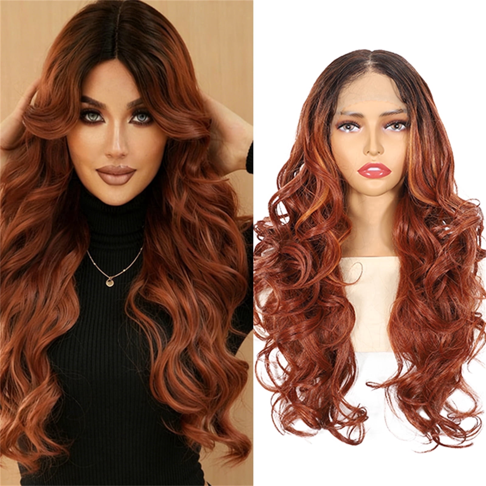 24 In Middle Part Body Wave Glueless Wig, Synthetic Lace Front Wig for ...
