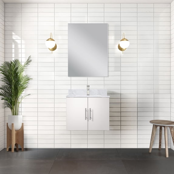 24 In. W X 22 D Glossy White Vanity For Bathroom, Marble Top & Faucet - Soft Close, To Dents And Scratches, Spacious Storage Area Bath, Wear Tear, Compartment