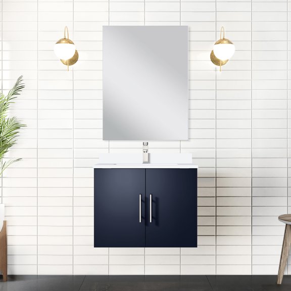 24 In. W X 22 D Navy Blue Bath Vanity With Marble Top, Included 18 Mirror And Faucet, Long-lasting Resistance To Scratches Stains Countertop, Stain Scratch Finish