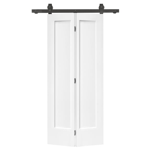 24 In. X 80 In. 1 Panel Shaker Primed Mdf Composite Bi-Fold Barn Door With Sliding Hardware Kit