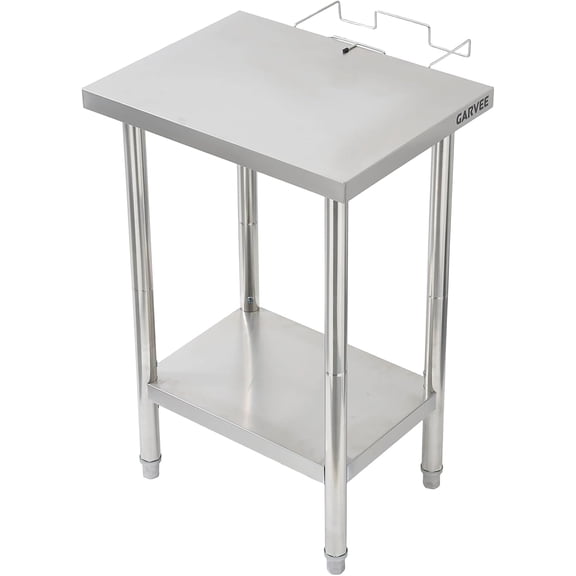 24 In x18 In Stainless Steel Kitchen Island 0.7mm Heavy Duty Commercial Prep Table with Side Hooks Mobile Table for Kitchen Lab