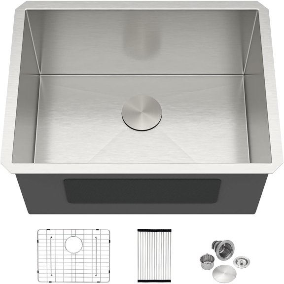 24 Inch 16 Gauge Laundry Sink Undermount Utility Sink 12" Deep Stainless Steel Single Bowl Laundry Room Sink Basin Rectangular Under Counter Kitchen Sink DC-U7725, 24 x 18" x 12"