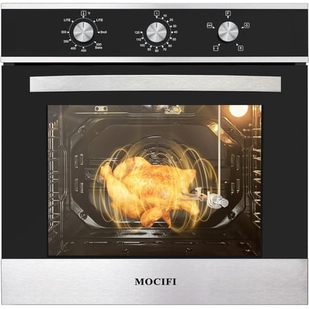 24 Inch 2.12 cu. Ft. Single Gas Wall Oven, Natural Gas, Bake Broil Rotisserie, CSA Certified, Mechanical Controls, Built-in Timer, Convection Fan in Stainless Steel