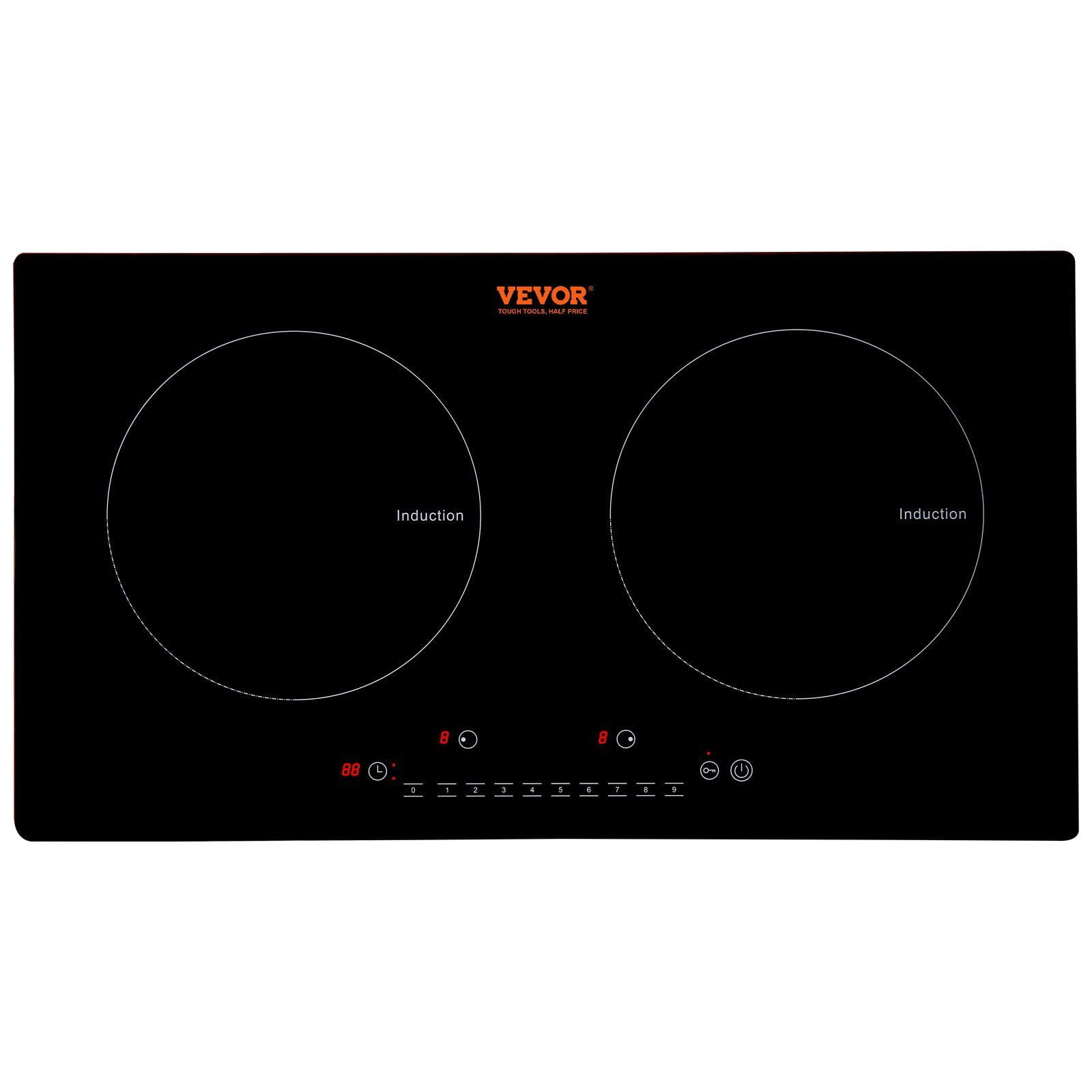 24 Inch 2 Burner Induction Cooktop Built In 1800W Magnetic Cooktop 9 Heating Levels LED Touch Screen Child Lock Over Temperature Protection