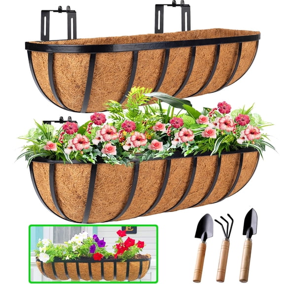 24 Inch 2 Pack Window Boxes Deck Balcony Railing Planter