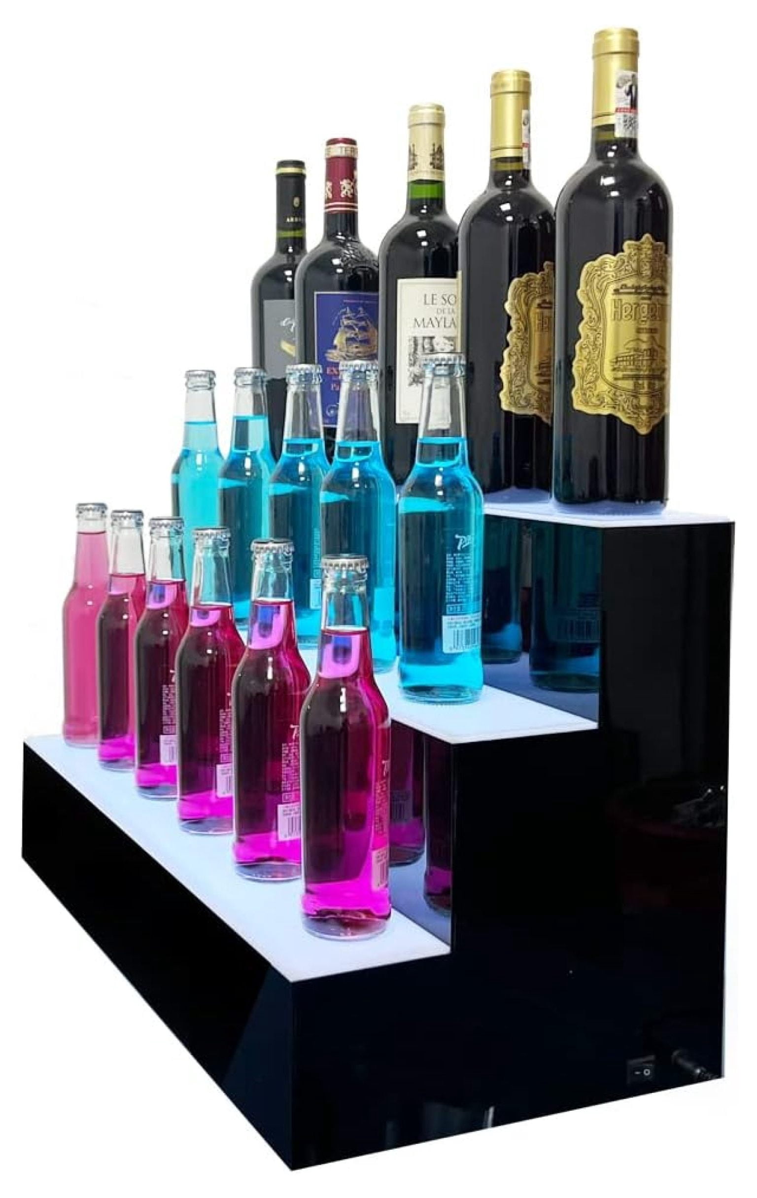 24 Inch 3 Step LED Lighted Liquor Bottle Display Illuminated Liquor ...