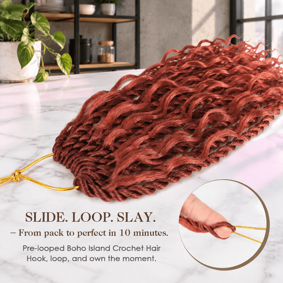 24 Inch 350#-Ginger Pre-Looped Boho Island Twist Crochet Hair 8 Packs