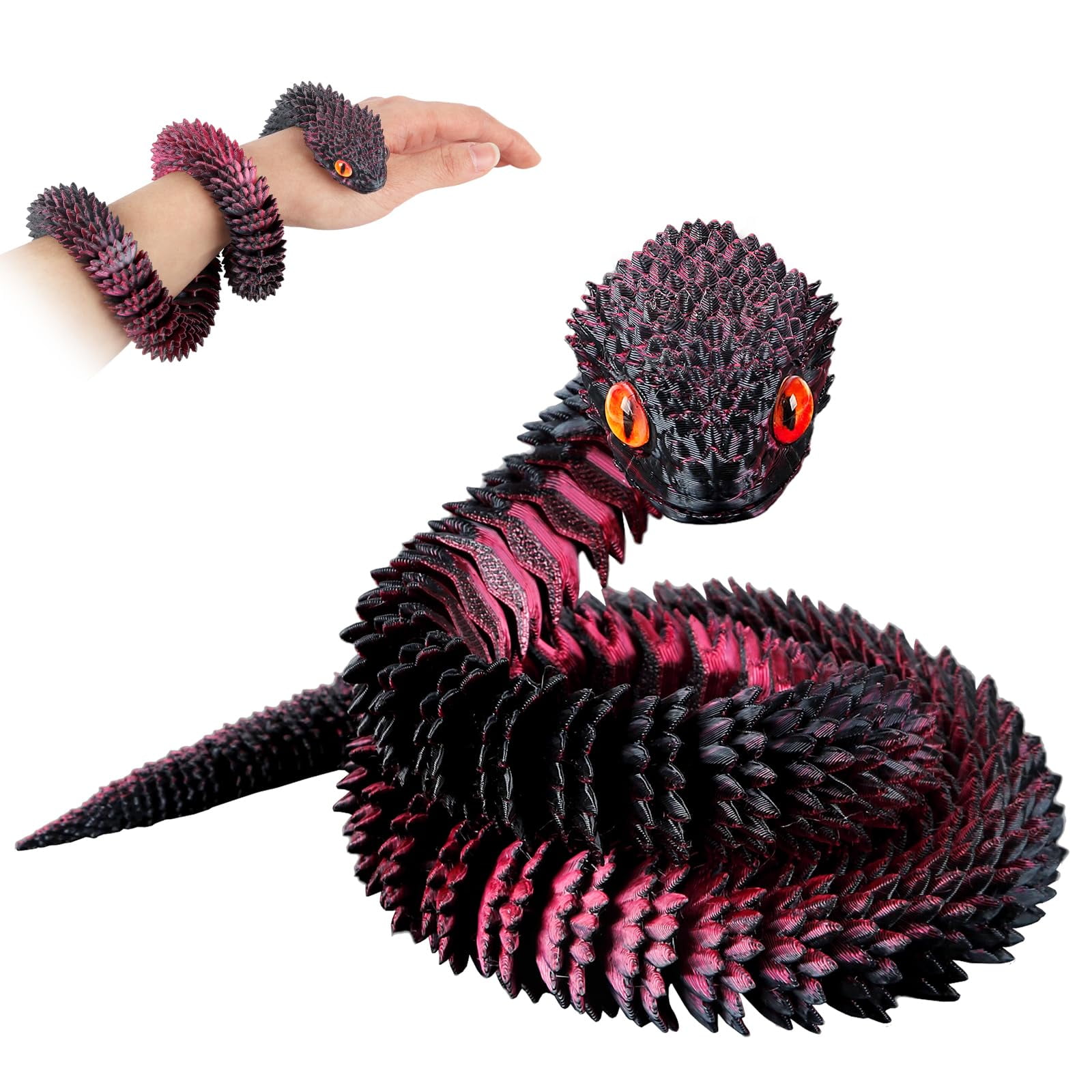 HEROOY 3D Printed Snake, Multi Joint Movable Model Flexible Snake Fidget Toys Articulated Snake Home Office Decor Executive Desk Toys 65cm
