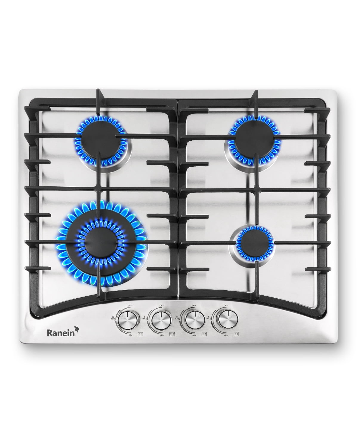 24-Inch 4 Burner Gas Cooktop Stove Top, Built-In Gas Stove, 304 Stainless Steel Panel, NG & LPG Convertible, Compact Cooking Stove for Apartment, Indoor