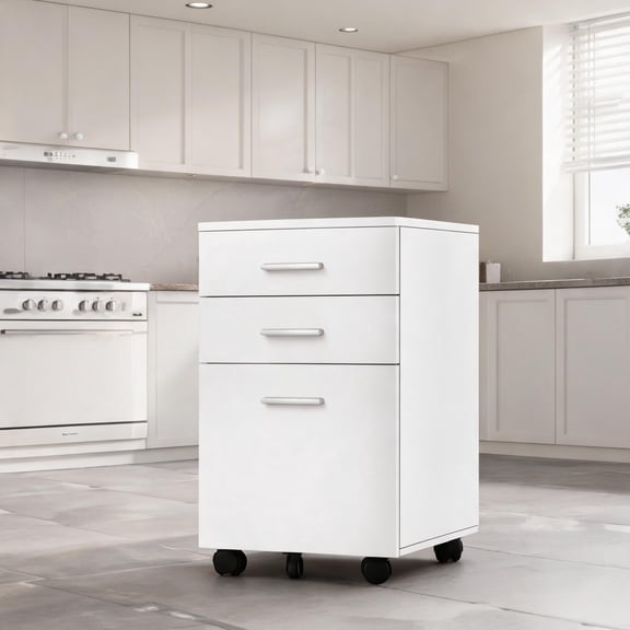 24-Inch 4-Drawer Rolling Mobile File Cabinet For Office Use Crisp White Laminate Particle Board Contemporary Modern