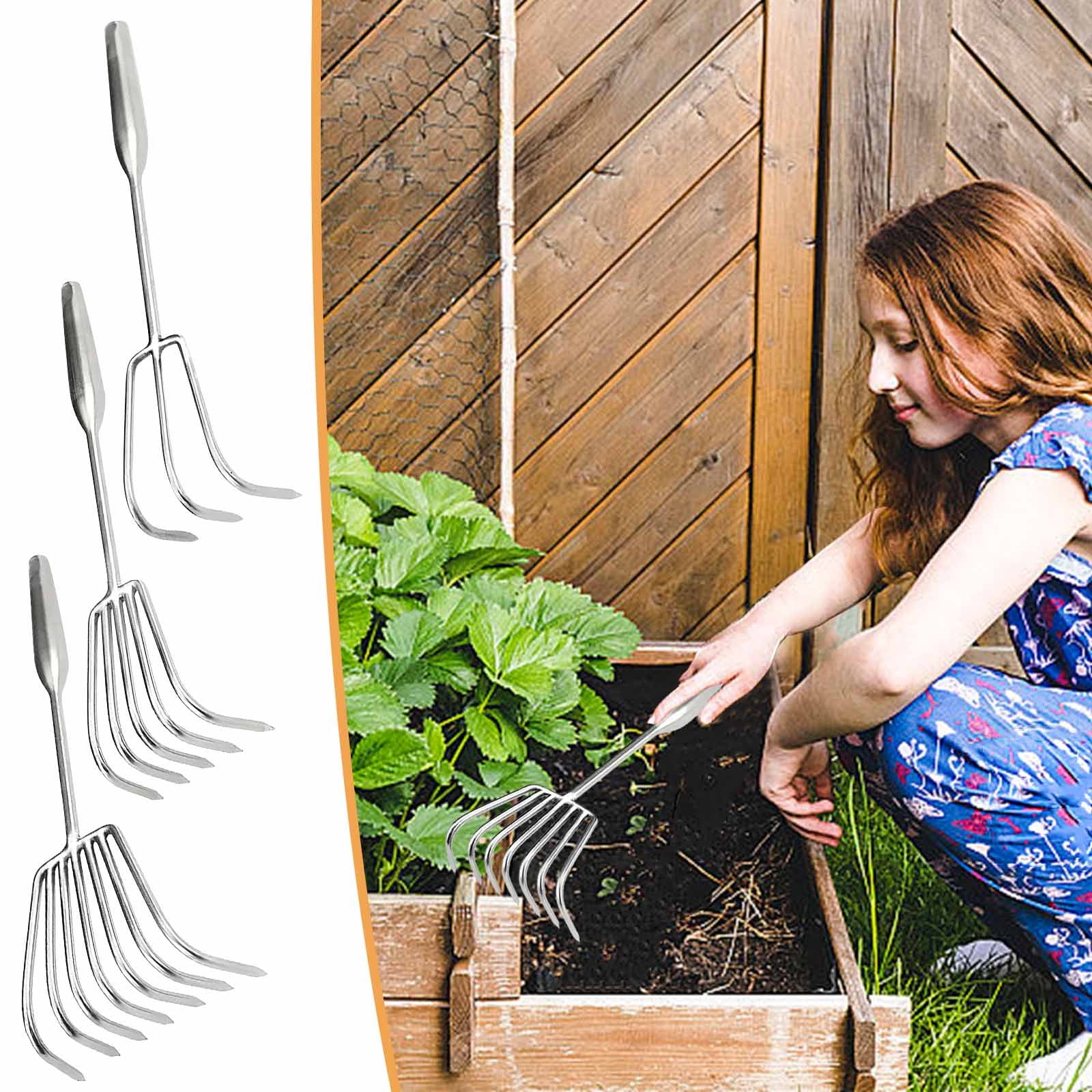 24-Inch 4-Toothed Steel Garden Rake with Slip-Resistant Plastic Handle ...
