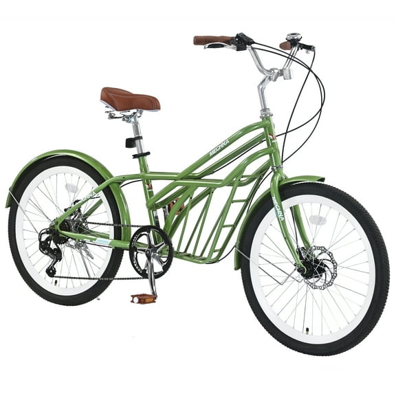 24-Inch 6-Speed Steel Frame Commuter Bike for Adults with Front Pet Basket, Double Disc Brakes, Shimano Shifter, Comfortable Saddle