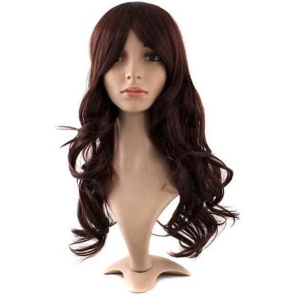 24 Inch/60cm Charming Synthetic Fiber Long Wavy Hair Wig Women Party Full Wig (Dark Brown/Red Brown)