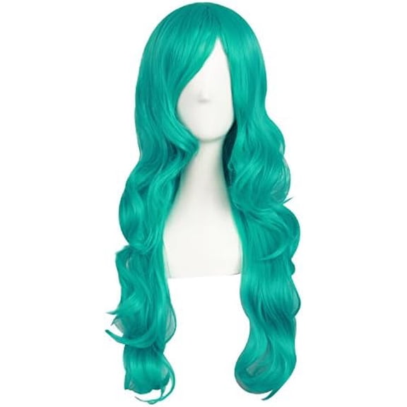 24 Inch/60cm Charming Synthetic Fiber Long Wavy Hair Wig Women's Party Full Wig (Dark Teal Green)