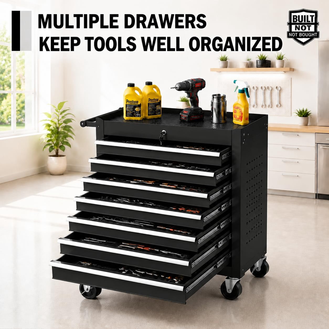 Drawer Essentials 24-Inch 7-Drawer Rolling Tool Cabinet – Heavy-Duty Steel, Lockable with ...