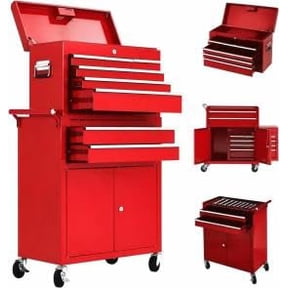 24 Inch 8 Drawer Rolling Tool Chest Cart, 2 in 1 Detachable Tool Box Cabinet with Wheels, Professional Lockable Metal Storage Organizer with Portable Top Chest