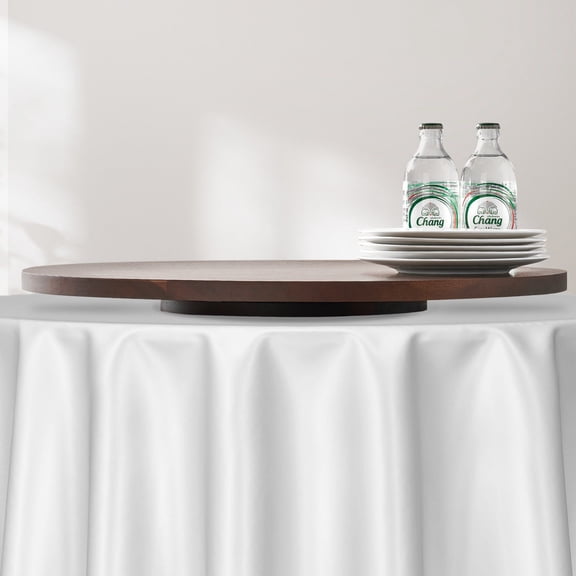 24-Inch Acacia Wood Lazy Susan Turntable: Silent 360 Rotating Tray, Clear Round Tabletop Organizer for Dining, Parties, Weddings & Family Gatherings