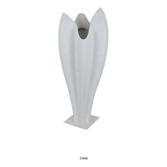 Benjara 24" Accent Vase- Tulip Design- Square Base- Modern White Resin Finish