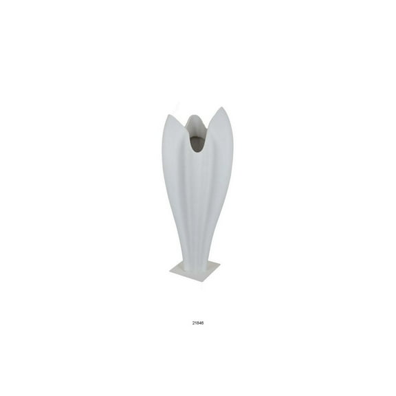 24 Inch Accent Vase Tulip Design Square Base Modern White Resin Finish