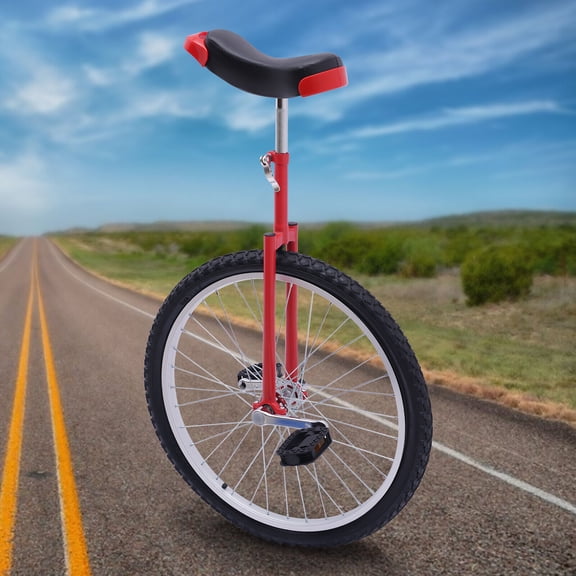 24 Inch Adjustable Height Steel Unicycle, 440LBS Load Anti-Slip Pedal PU Seat Single Wheel Bike for Adult Balance Training