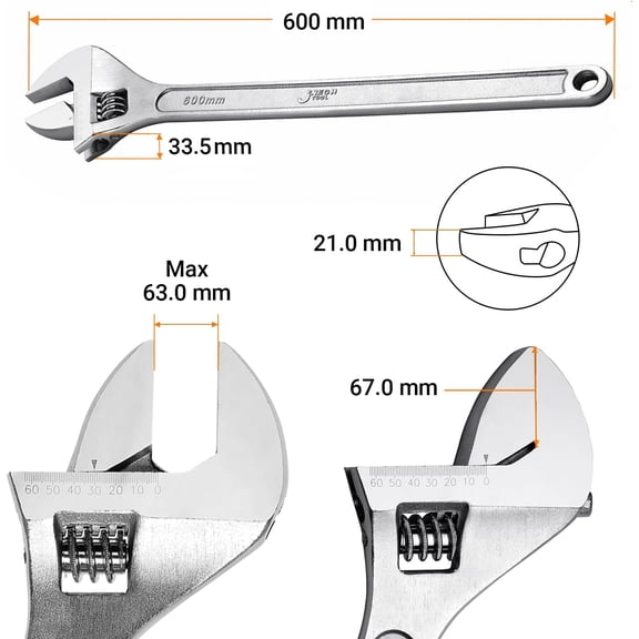 24-Inch Adjustable Wrench - Professional Heavy Duty Chrome Vanadium Steel Shifter Spanner with Inch/Metric Scale Wide Caliber Opening