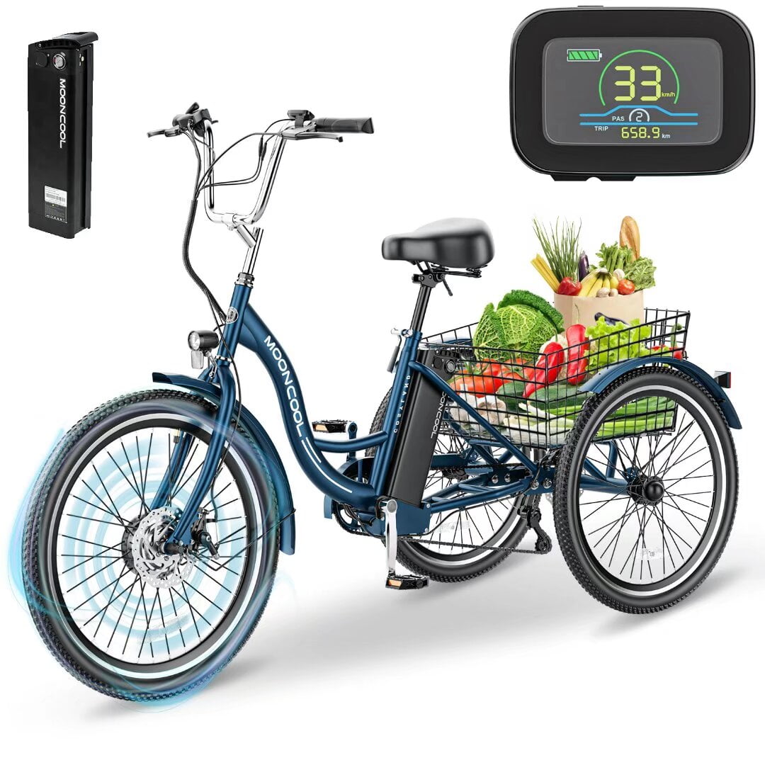 24 Inch Adult Electric Tricycles 3 Wheel Electric Bike 15.5 mph 350W Electric Trikes for Seniors 7 Speed 4 Adjustable Riding Modes Electric