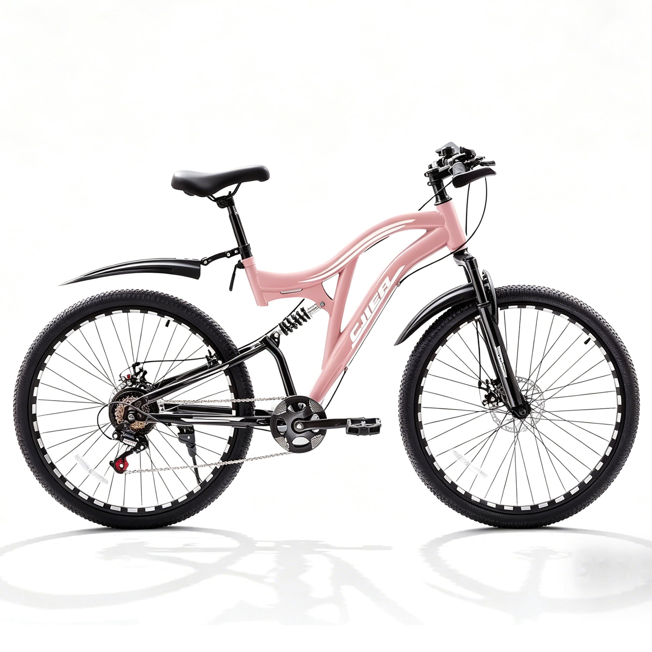 24 Inch Adults Mountain Bike for Women, Cuoote Full Suspension Womens MTB Bicycle with Dual Disc Brake, 7-Speed, High-Carbon Steel Frame