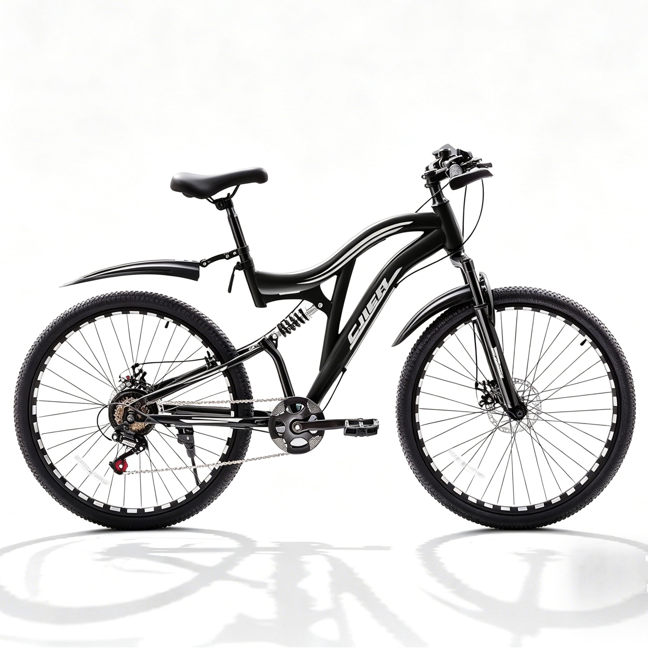 24 Inch Adults Mountain Bike for Women, Cuoote Full Suspension Womens MTB Bicycle with Dual Disc Brake, 7-Speed, High-Carbon Steel Frame