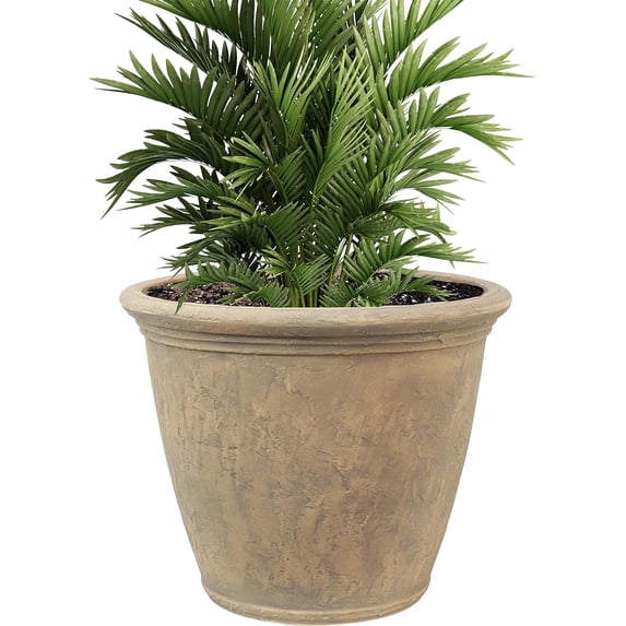 24-Inch Anjelica Large Plastic Pot for Plants - Outdoor Double-Walled Large Plastic Planter with Drillable Drainage Holes - Beige