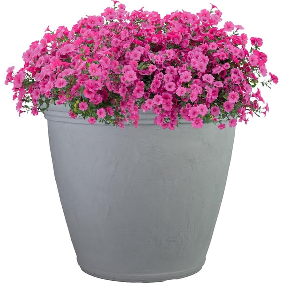 24-Inch Anjelica Large Plastic Pot for Plants - Outdoor Double-Walled Large Plastic Planter with Drillable Drainage Holes - Light Gray