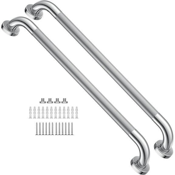 24 Inch Anti Slip Shower Grab Bar 1.25" Diameter, 2 Pack Stainless Steel Bath Grab Bar, Knurled Bathroom Safety Rail, Shower Handrail Support, Handicap Elderly Injury Balance Assist Handles